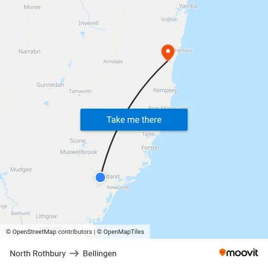 North Rothbury to Bellingen map
