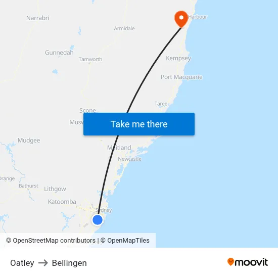Oatley to Bellingen map