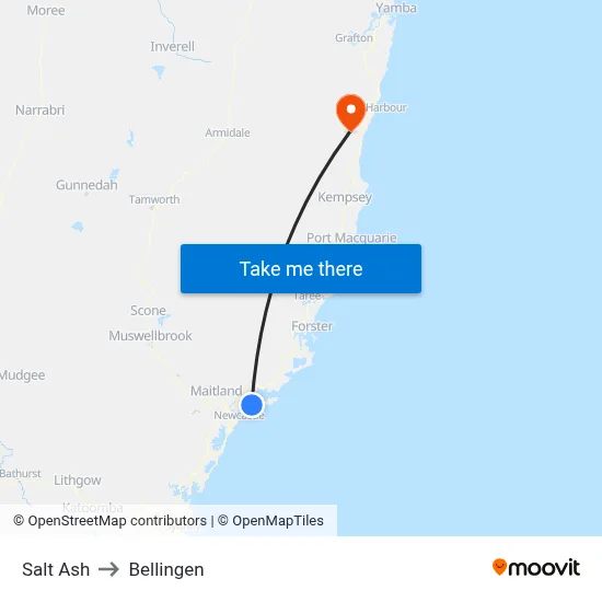 Salt Ash to Bellingen map