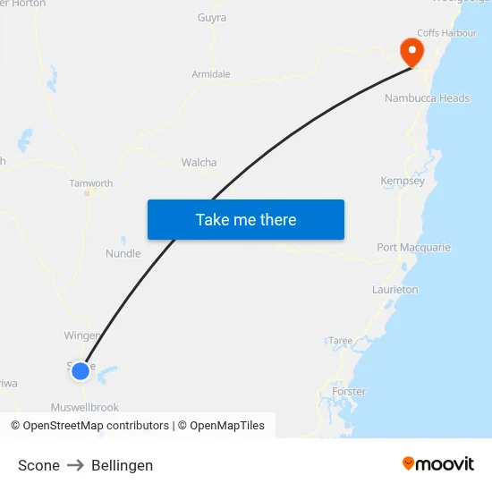 Scone to Bellingen map