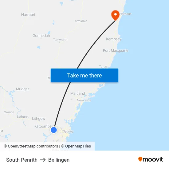 South Penrith to Bellingen map