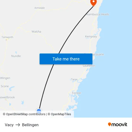 Vacy to Bellingen map