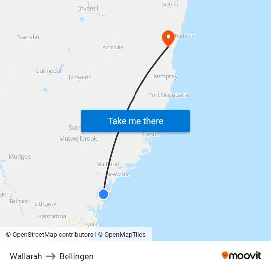 Wallarah to Bellingen map