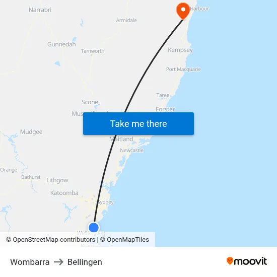 Wombarra to Bellingen map