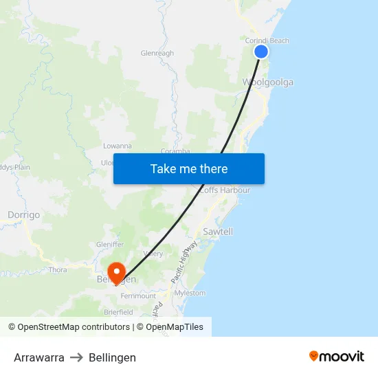 Arrawarra to Bellingen map
