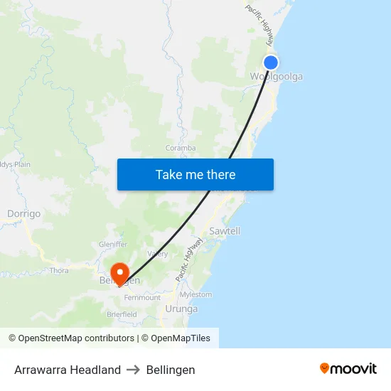 Arrawarra Headland to Bellingen map