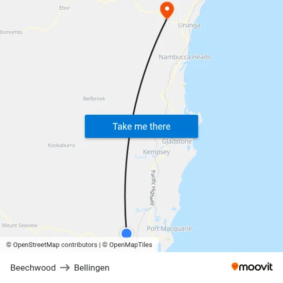 Beechwood to Bellingen map