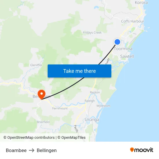 Boambee to Bellingen map