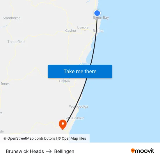 Brunswick Heads to Bellingen map