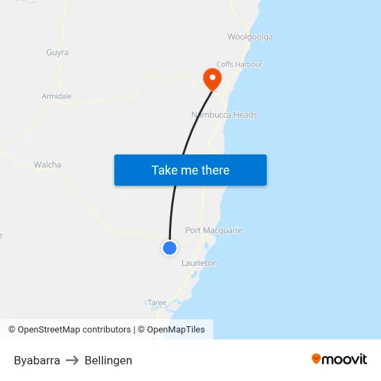Byabarra to Bellingen map