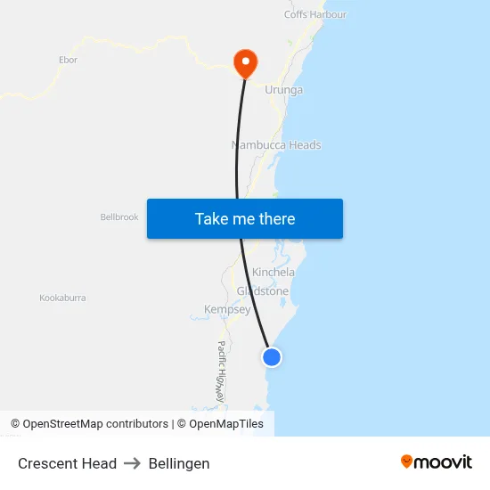 Crescent Head to Bellingen map