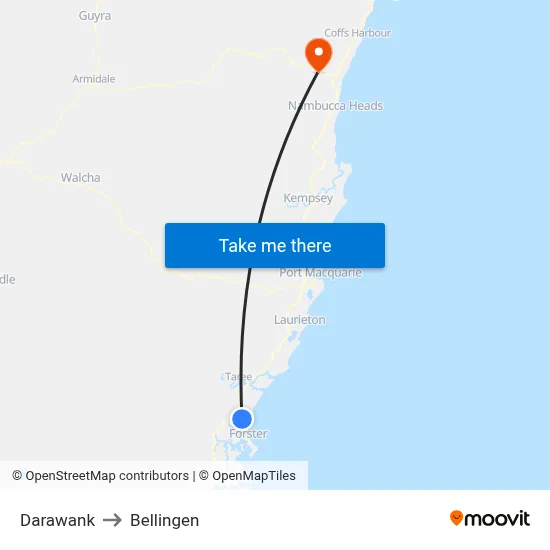 Darawank to Bellingen map