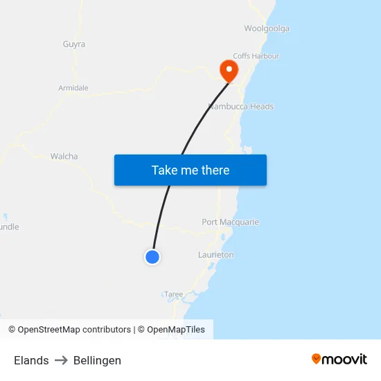 Elands to Bellingen map