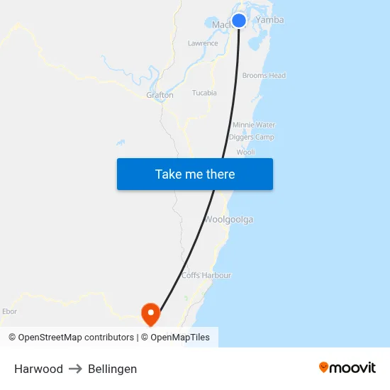 Harwood to Bellingen map