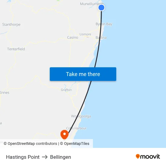 Hastings Point to Bellingen map
