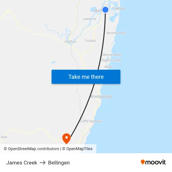 James Creek to Bellingen map