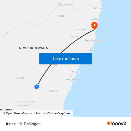 Junee to Bellingen map