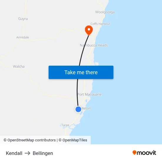 Kendall to Bellingen map