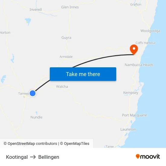 Kootingal to Bellingen map
