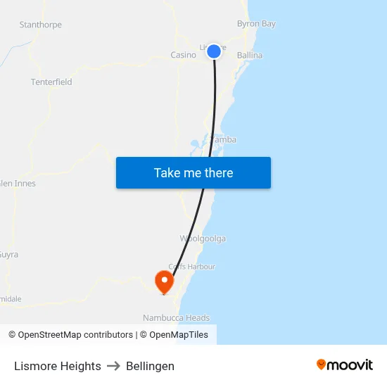Lismore Heights to Bellingen map