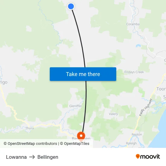 Lowanna to Bellingen map