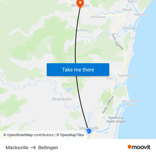 Macksville to Bellingen map