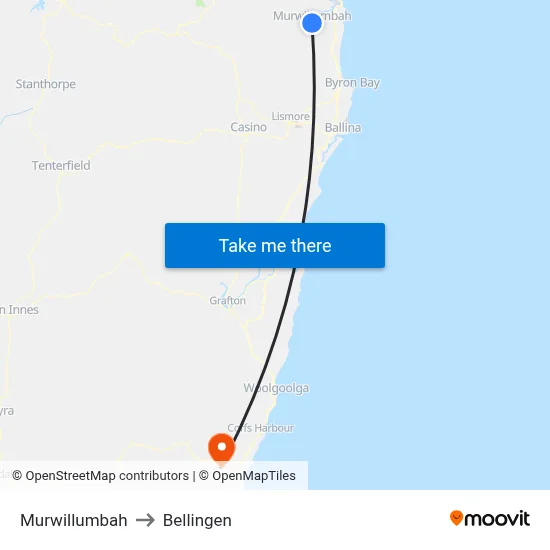 Murwillumbah to Bellingen map
