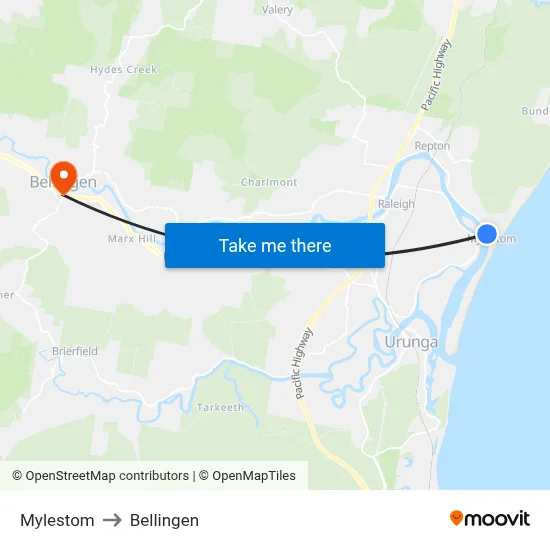 Mylestom to Bellingen map