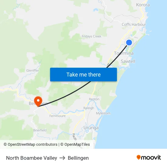 North Boambee Valley to Bellingen map