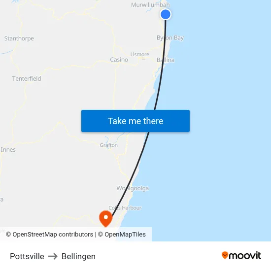 Pottsville to Bellingen map