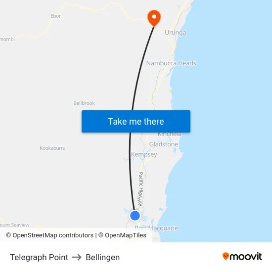 Telegraph Point to Bellingen map