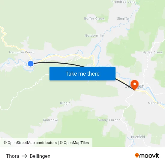 Thora to Bellingen map