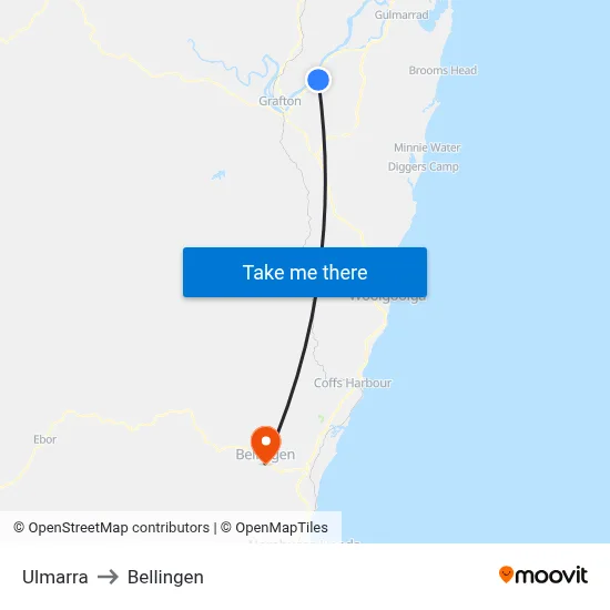 Ulmarra to Bellingen map