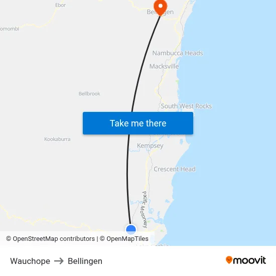 Wauchope to Bellingen map
