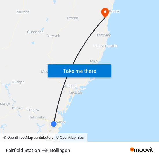 Fairfield Station to Bellingen map