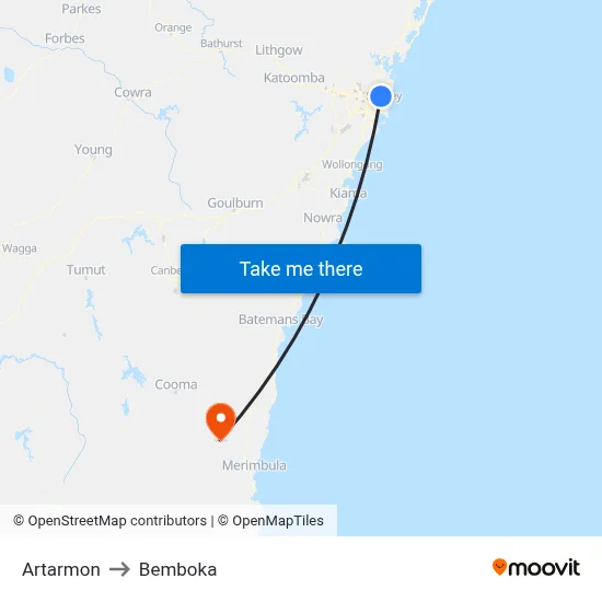 Artarmon to Bemboka map