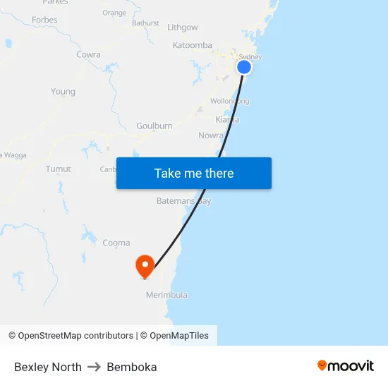 Bexley North to Bemboka map