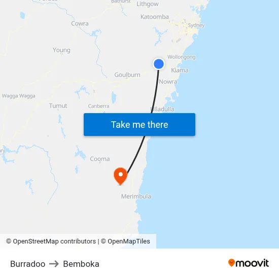 Burradoo to Bemboka map