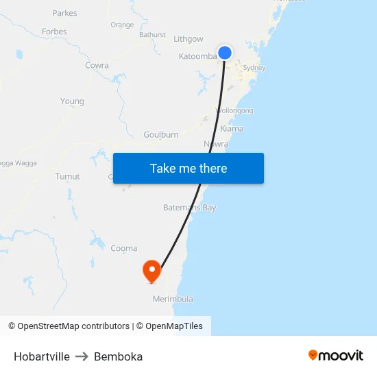 Hobartville to Bemboka map