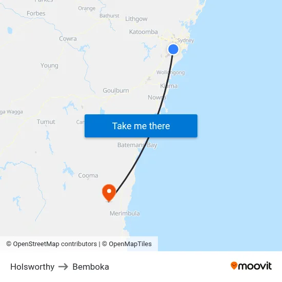 Holsworthy to Bemboka map