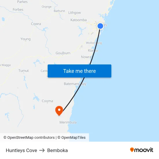 Huntleys Cove to Bemboka map