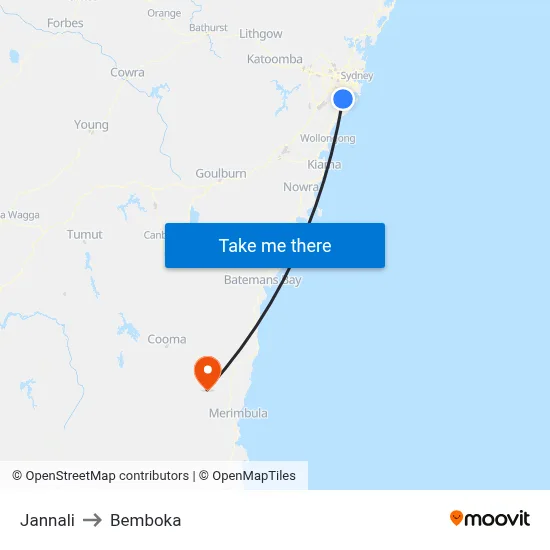 Jannali to Bemboka map