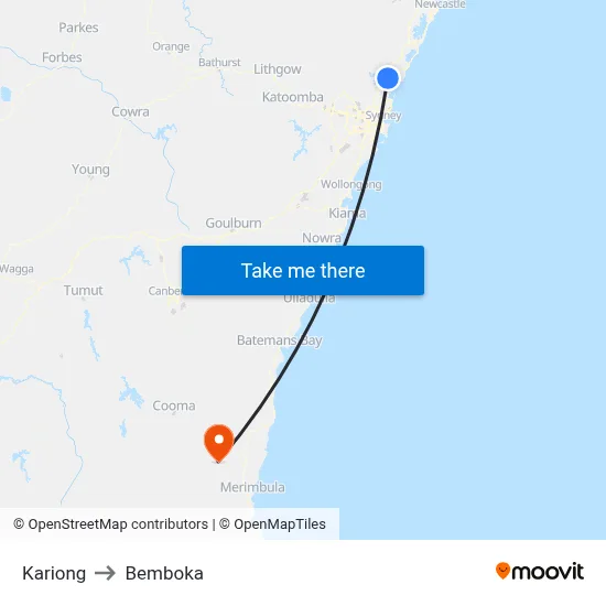 Kariong to Bemboka map