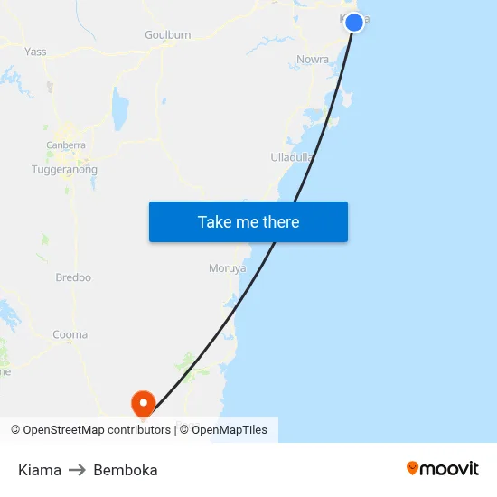 Kiama to Bemboka map