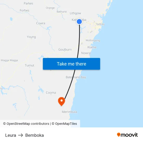 Leura to Bemboka map