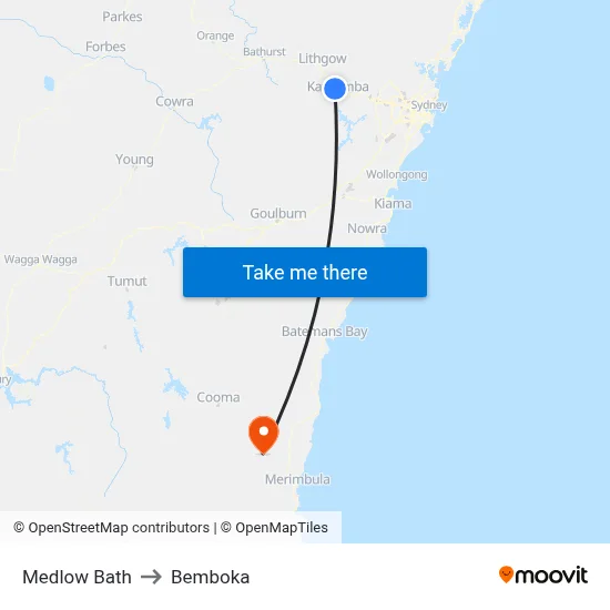 Medlow Bath to Bemboka map