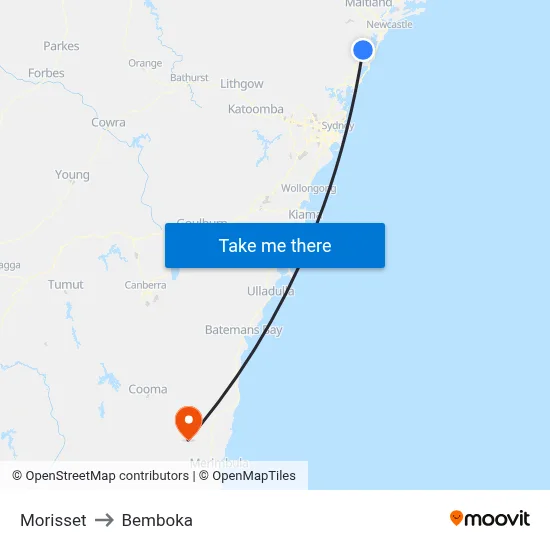 Morisset to Bemboka map