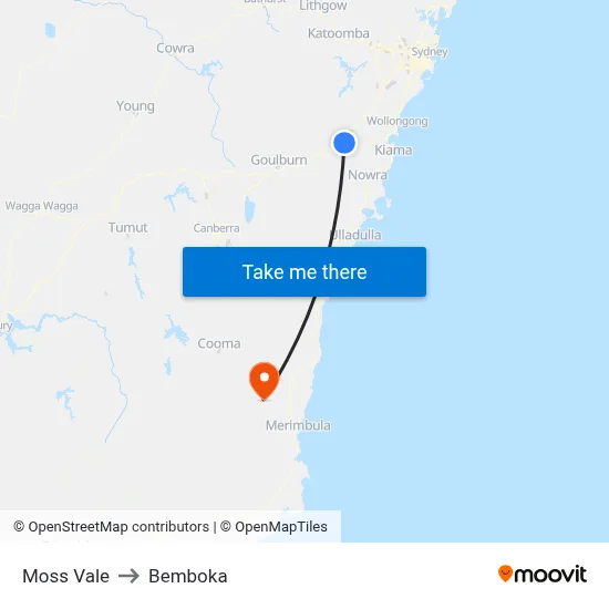 Moss Vale to Bemboka map