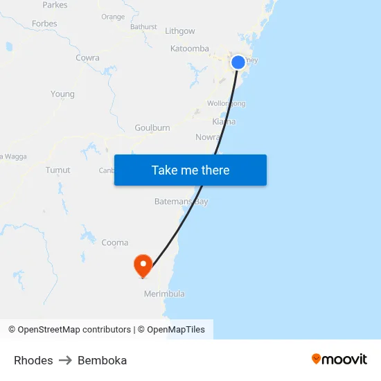 Rhodes to Bemboka map