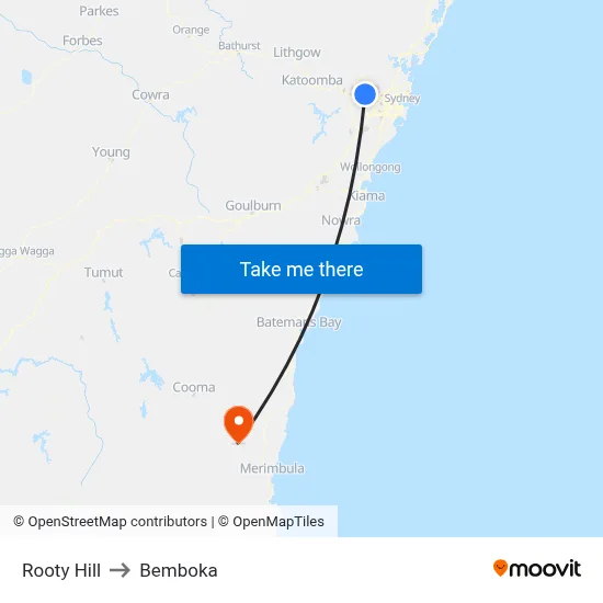 Rooty Hill to Bemboka map